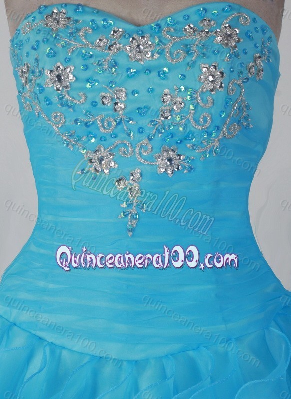 Brand New Beaded Decorate Bodice Ball Gown Sweetheart Aqua Blue Quinceanera Dresses