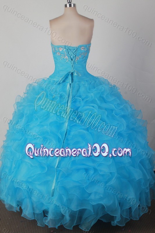 Brand New Beaded Decorate Bodice Ball Gown Sweetheart Aqua Blue Quinceanera Dresses