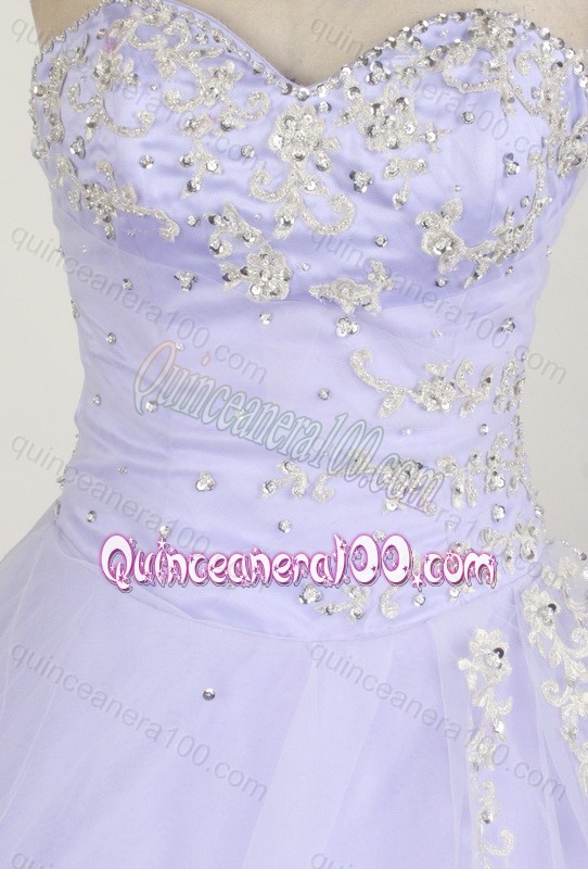 Sweetheart Appliques with Beading Ball Gown Lavender Quinceanera Dresses