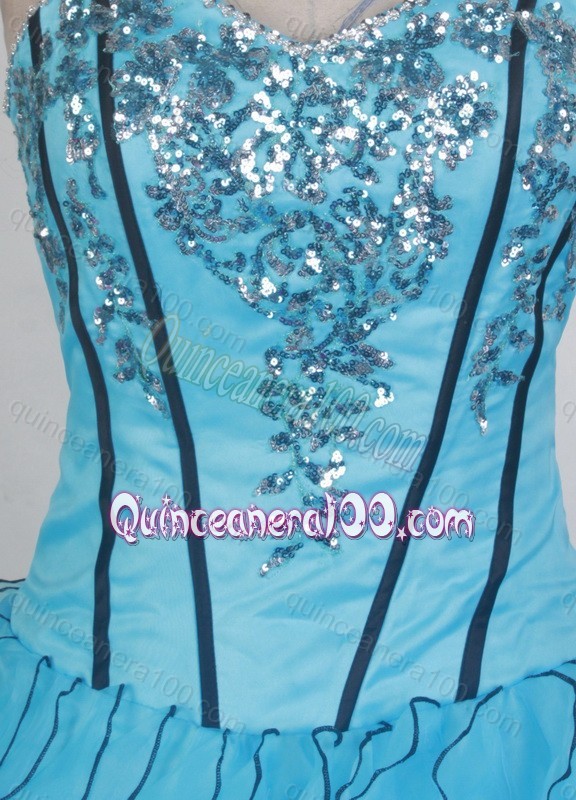 Sweetheart Ball Gown Aqua Blue Quinceanera Dresses with Sequins and Ruffles