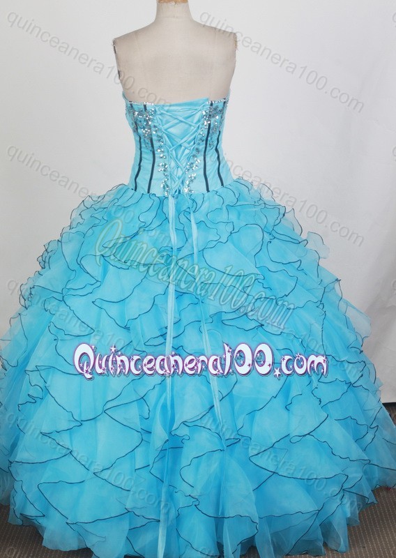 Sweetheart Ball Gown Aqua Blue Quinceanera Dresses with Sequins and Ruffles