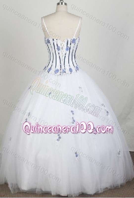 2014 Luxurious White A-Line Spaghetti Straps Appliques Quinceanera Dresses