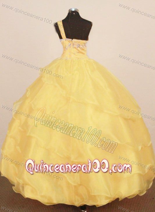 Custom Made Little Girl Pageant Dress One Shulder Neck Floor-Length Yellow Ball Gown