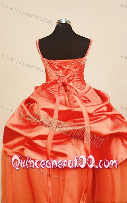 Discount Orange Red Little Girl Pageant Dress Pick-ups Straps Beaded Decorate WithTaffeta