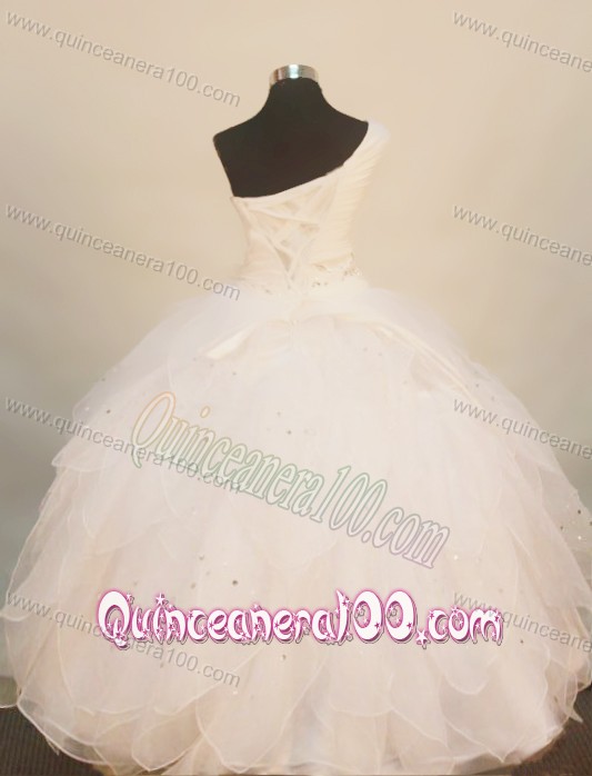 Lovely One Shoulder Little Girl Pageant Dress Floor-Length Beading White In 2013