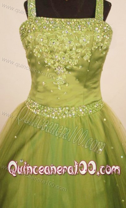 Perfect 2013 Little Girl Pageant Dresses Straps Floor-Length Olive Green Ball Gown