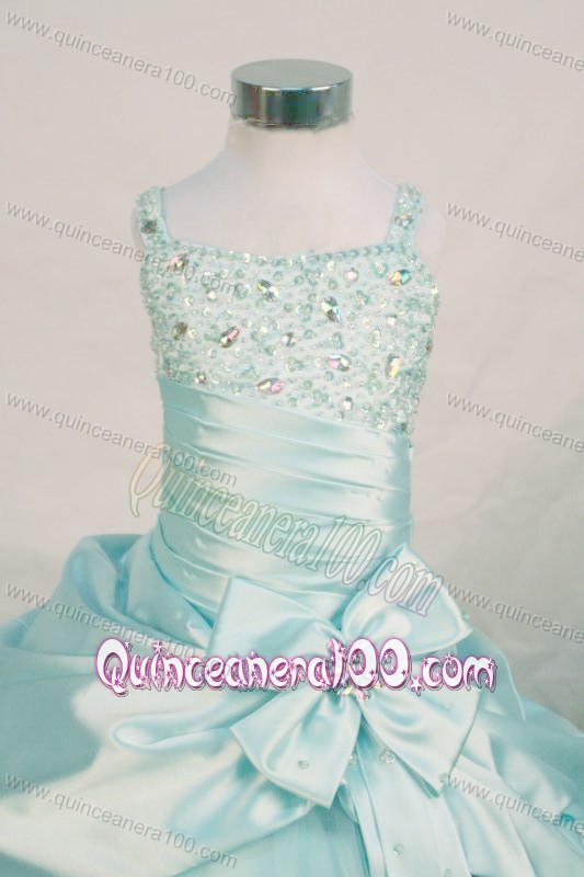 Ball Gown Straps Floor-length Light Blue Beading Little Girl Pageant Dresses