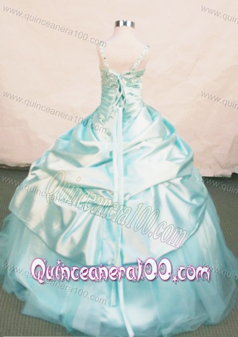 Ball Gown Straps Floor-length Light Blue Beading Little Girl Pageant Dresses