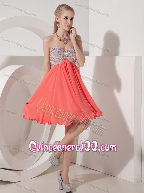 Sweetheart Beaded 16 Party Dress in watermelon