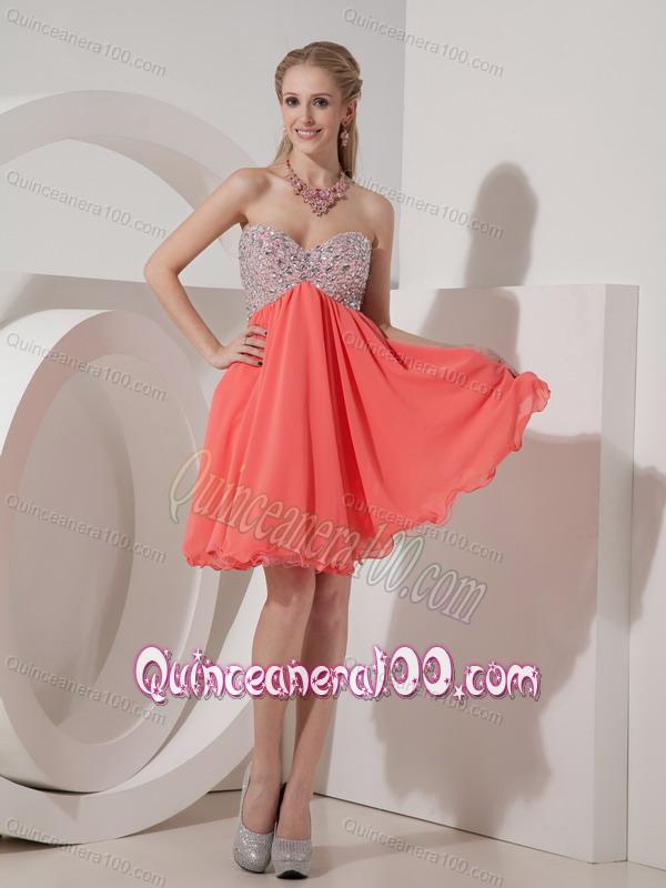 Sweetheart Beaded 16 Party Dress in watermelon