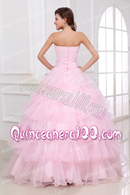 Beading and Ruffles Layered Sweetheart Quinceanera Dress in Baby Pink