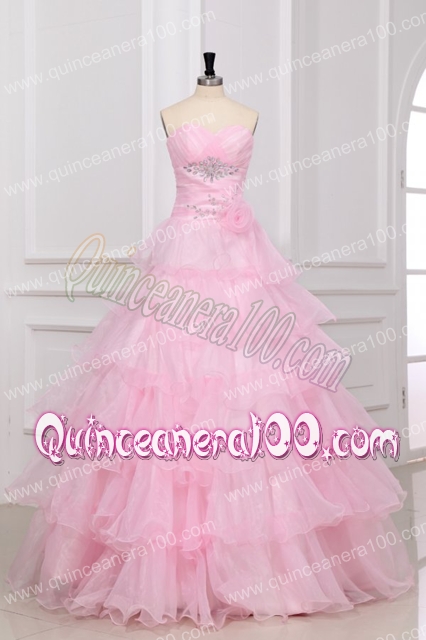 Beading and Ruffles Layered Sweetheart Quinceanera Dress in Baby Pink