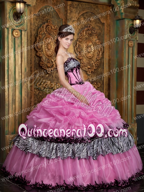 Rose Pink Ball Gown Strapless Floor-length Picks-Up Taffeta Quinceanera Dress