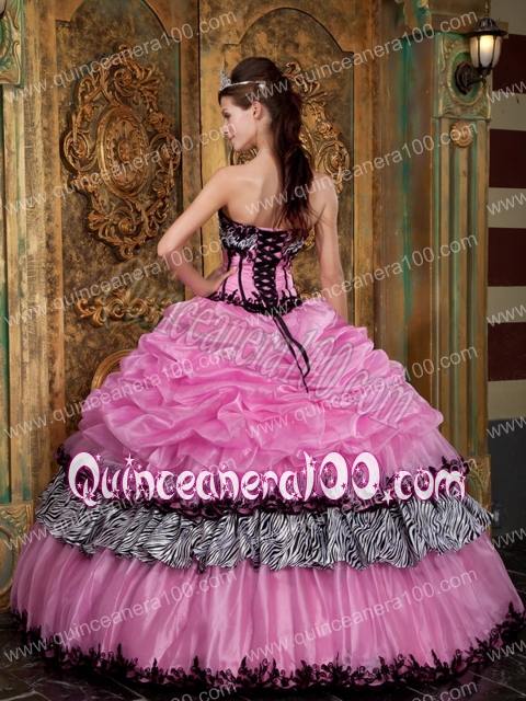 Rose Pink Ball Gown Strapless Floor-length Picks-Up Taffeta Quinceanera Dress