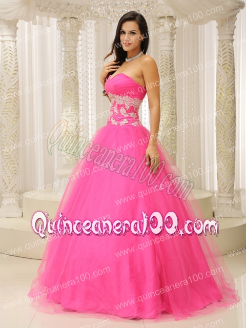 2014 A-line Sweetheart Rose Pink Quinceanera Dress with Appliques