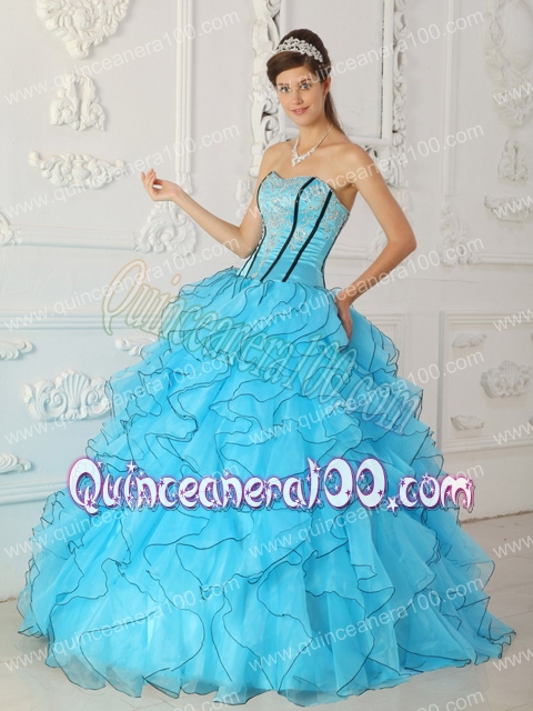 Baby Blue Ball Gown Strapless Floor-length Organza Appliques Quinceanera Dress