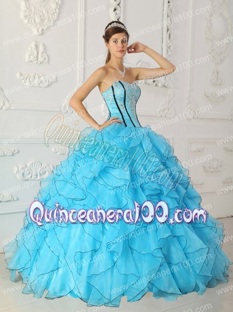 Baby Blue Ball Gown Strapless Floor-length Organza Appliques Quinceanera Dress