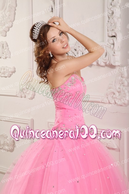 Lovely Ball Gown Sweetheart Floor-length Tulle Appliques Rose Pink Quinceanera Dress