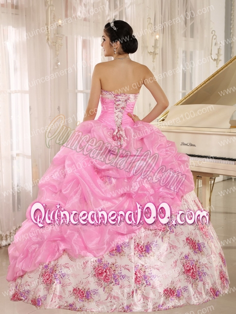 Sweetheart Beaded and Pick-ups For Rose Pink Quinceanera Dress For Custom Made