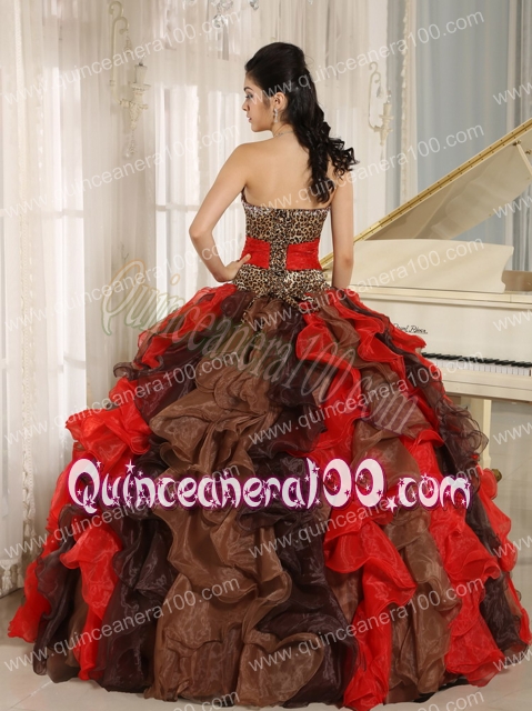 Wholesale Multi-color 2014 Quinceanera Dress V-neck Ruffles With Leopard and Beading