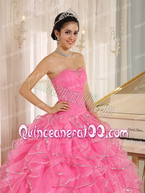 2013 Ruffles and Beaded For Rose Pink Quinceanera Dress Custom Made