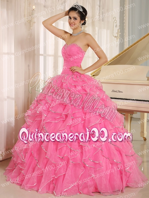 2013 Ruffles and Beaded For Rose Pink Quinceanera Dress Custom Made