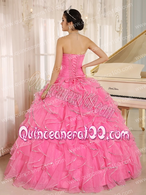 2013 Ruffles and Beaded For Rose Pink Quinceanera Dress Custom Made