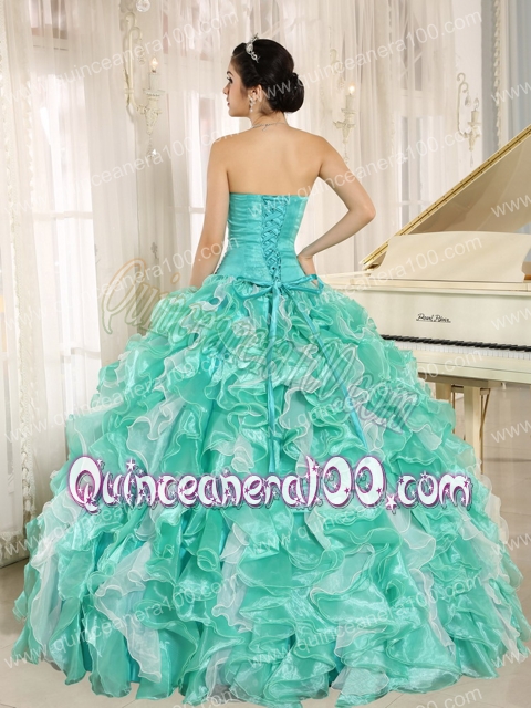 Apple Green Beaded Bodice and Ruffles Custom Made For 2013 Quinceanera Dress