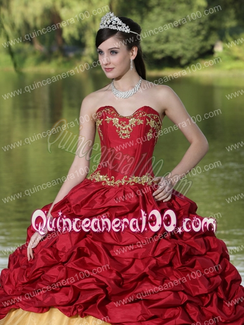 Appliques and Pick-ups Wine Red Brush Train Exquisite Style For 2013 Quinceanera Dress