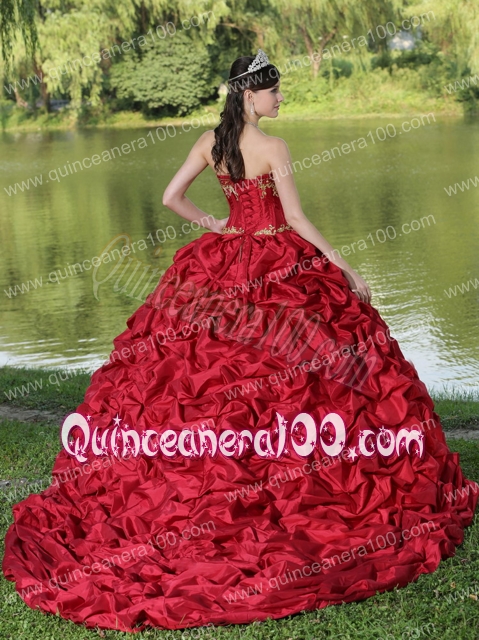 Appliques and Pick-ups Wine Red Brush Train Exquisite Style For 2013 Quinceanera Dress