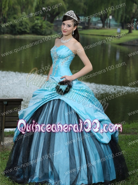 Aqua Blue Taffeta 2014 Quinceanera Dress Custom Made