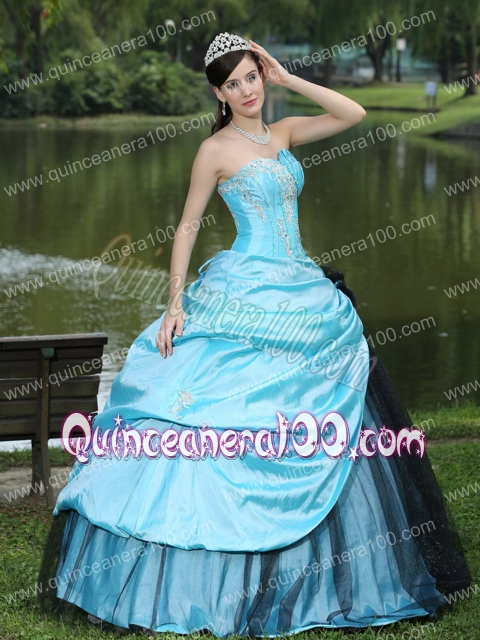 Aqua Blue Taffeta 2014 Quinceanera Dress Custom Made