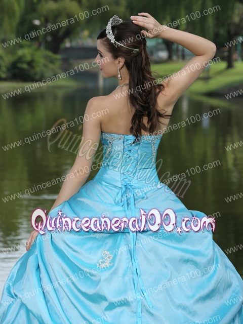 Aqua Blue Taffeta 2014 Quinceanera Dress Custom Made