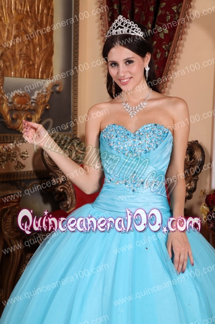 Baby Blue Ball Gown Sweetheart Floor-length Tulle and Taffeta Beading and Ruch Quinceanera