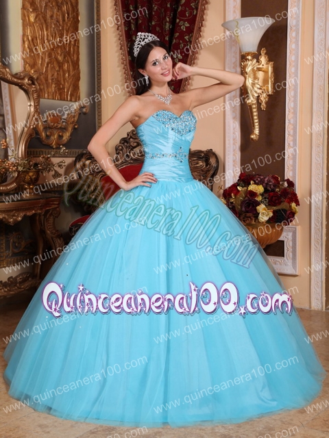 Baby Blue Ball Gown Sweetheart Floor-length Tulle and Taffeta Beading and Ruch Quinceanera