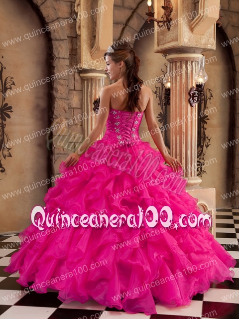 Coral Red Ball Gown Sweetheart Floor-length Organza Ruffles Quinceanera Dress