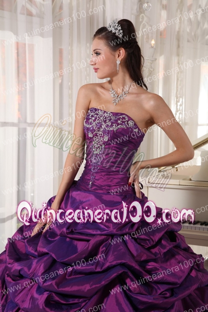 Eggplant Purple Ball Gown Strapless Floor-length Taffeta Embroidery With Beading Quinceane