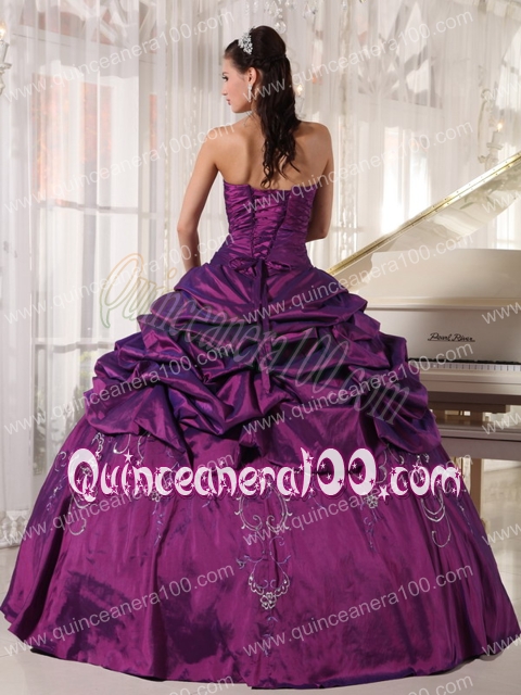 Eggplant Purple Ball Gown Strapless Floor Length Taffeta Embroidery