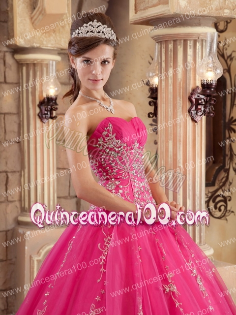 Hot Pink Ball Gown Floor-length Organza Beading Quinceanera Dress