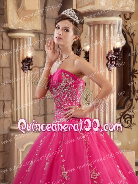 Hot Pink Ball Gown Floor-length Organza Beading Quinceanera Dress