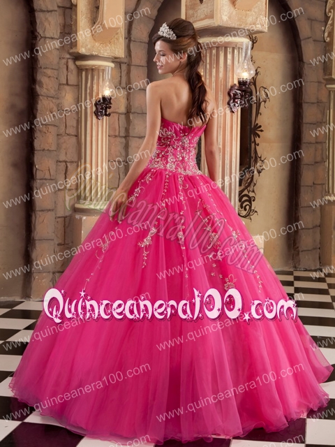 Hot Pink Ball Gown Floor-length Organza Beading Quinceanera Dress