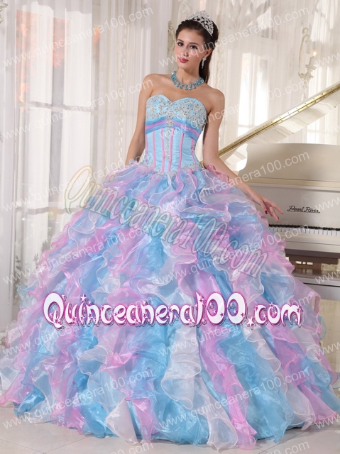 Multi-color Ball Gown Sweetheart Floor-length Organza Appliques Quinceanera Dress