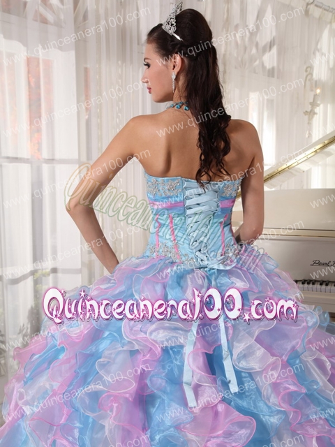 Multi-color Ball Gown Sweetheart Floor-length Organza Appliques Quinceanera Dress