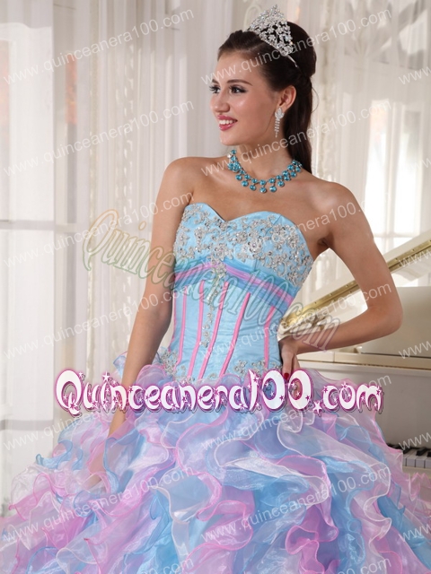 Multi-color Ball Gown Sweetheart Floor-length Organza Appliques Quinceanera Dress