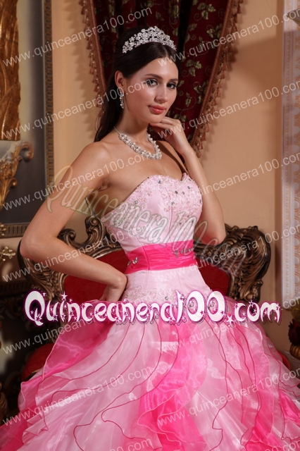 Multi-colored Ball Gown Sweetheart Organza Beading and Ruching Quinceanera Dress