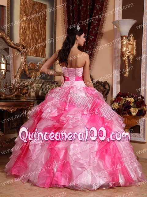 Multi-colored Ball Gown Sweetheart Organza Beading and Ruching Quinceanera Dress