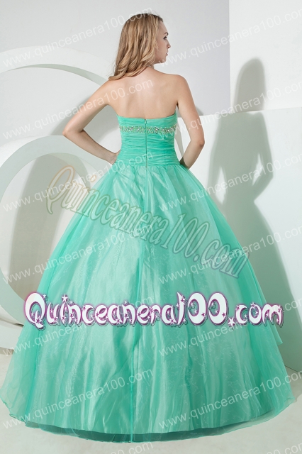 Turquoise Ball Gown Strapless Floor-length Organza Beading and Embroidery Quinceanera Dres