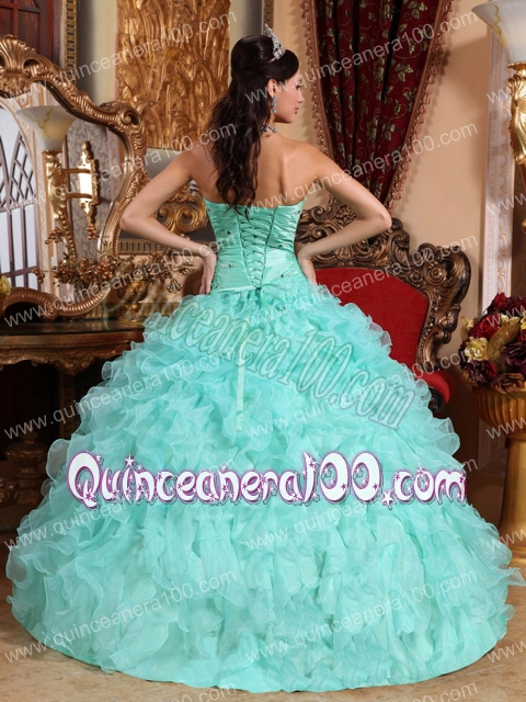 Apple Green Ball Gown Sweetheart Organza Beading and Ruffles Quinceanera Dress