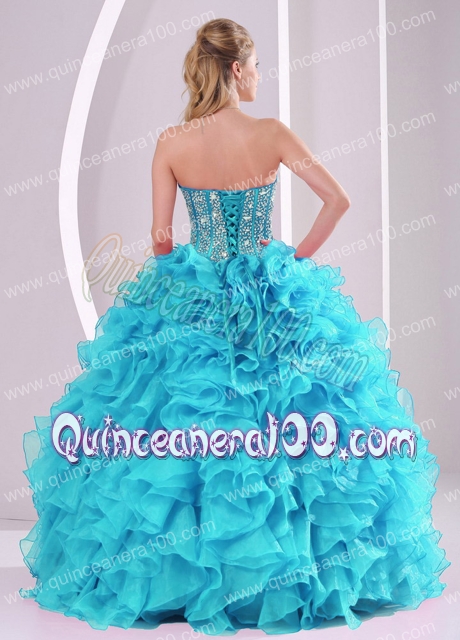 Baby Blue Sweetheart Ruffles and Beaded Decorate Sleeveless Quinceanera Gowns