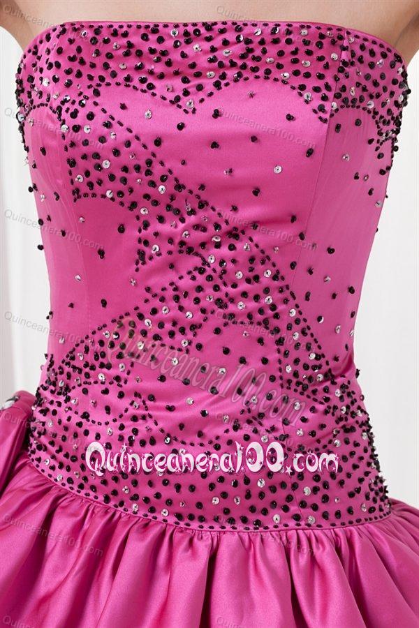 A-line Strapless Beading and Bowknot Quinceanera Dress in Hot Pink